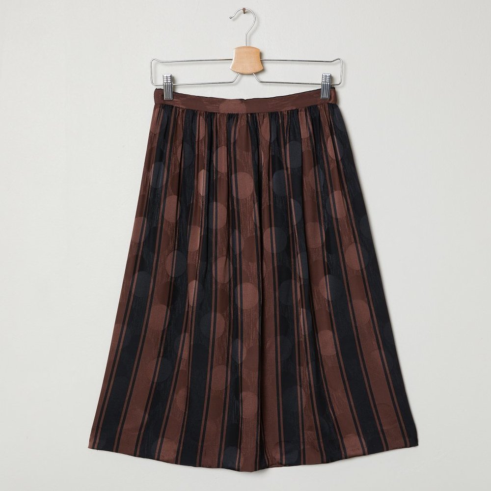 Vintage 80s Brown Satin Dot Stripe Skirt S